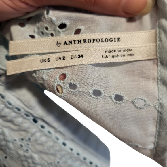 Anthropologie light blue seersucker midi length dress with long sleeves, size 2 - Picture 3 of 5